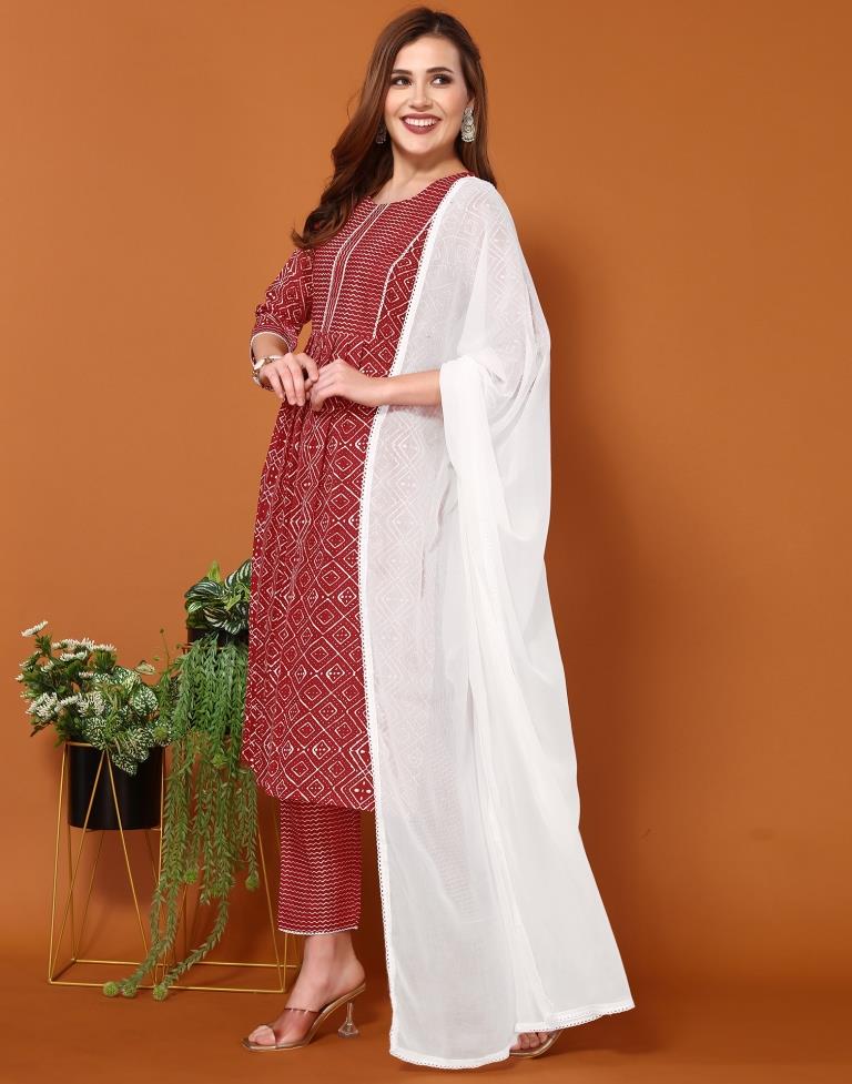 White Straight kurta And Pant dress with Beautiful Red dupatta – Thread &  Button